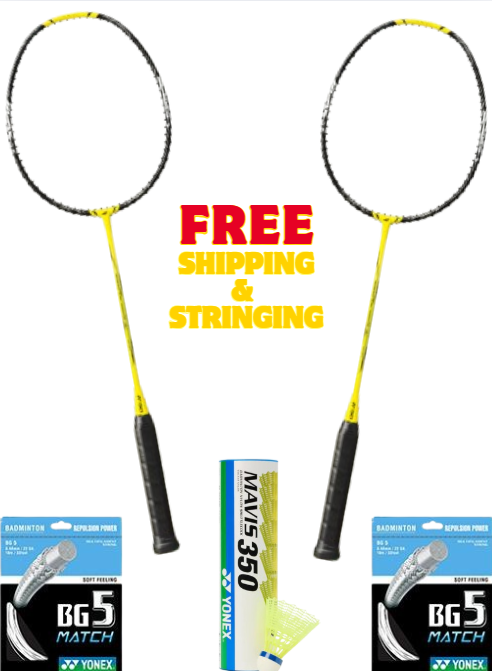 YONEX BUNDLE SET (x2 NANOFLARE 1000 PLAY + x1 Tube MAVIS 350 + x2 BG5 String + 2 GRIPS)